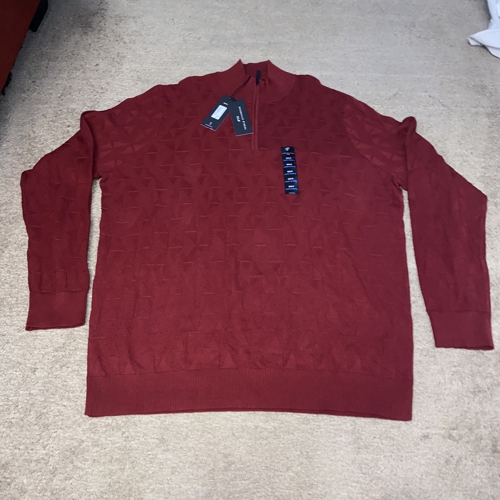 Shaquille O'Neal Sweater Mens 2XL Red Textured Half Zip Pullover Geometric Knit